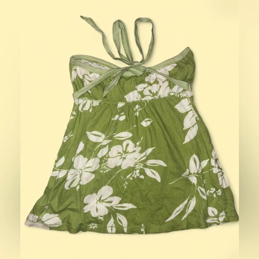 Hollister Green Floral Tie Front Y2K Cami Tank Top - Size L - Picture 4 of 5